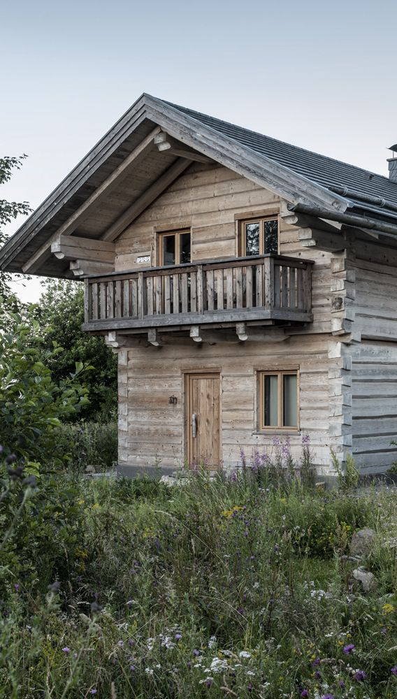 Ansicht Naturstammhaus im Harz mit Garten