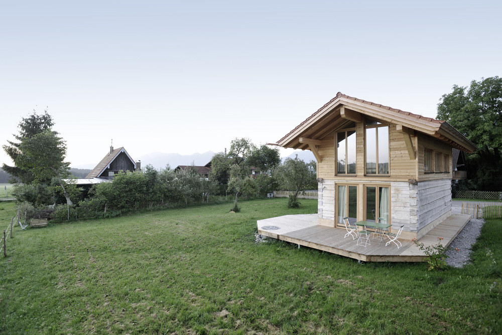 Ansicht tiny house in Blockbauweise Grafenaschau