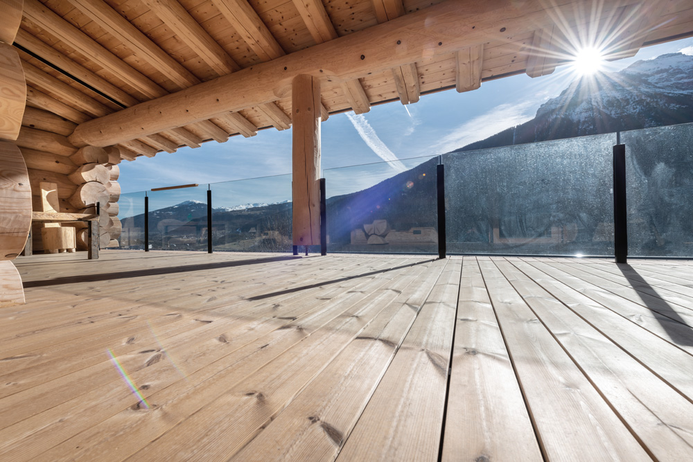 Blick von Terrasse Blockhaus Stubai